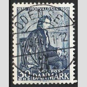 FRIMRKER DANMARK | 1938 - AFA 251 - Thorvaldsen 30 re bl - Lux Stemplet Odense