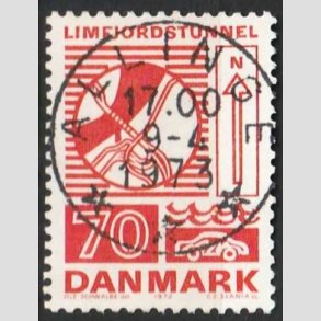FRIM�RKER DANMARK | 1972 - AFA 536 - Trafiktekniske anl�g - 70 �re r�d - Pragt Stemplet Allinge