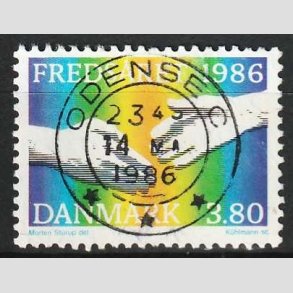 FRIM�RKER DANMARK | 1986 - AFA 857 - FN�s freds�r - 3,80 Kr. flerfarvet - Pragt Stemplet