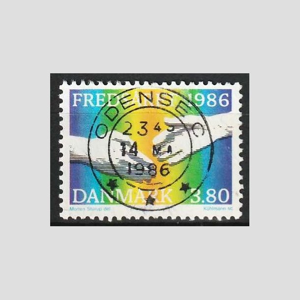 FRIMRKER DANMARK | 1986 - AFA 857 - FNs fredsr - 3,80 Kr. flerfarvet - Pragt Stemplet