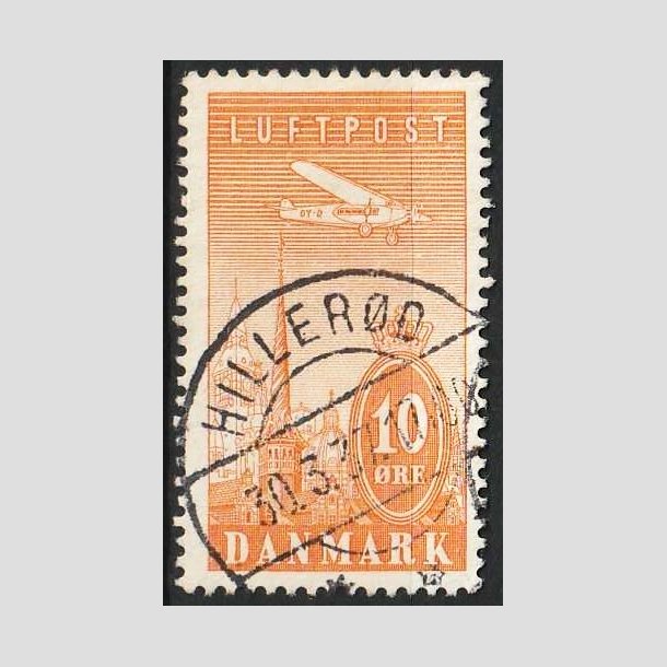 FRIMRKER DANMARK | 1934 - AFA 216 - Ny Luftpost 10 re gul - Lux stemplet Hillerd