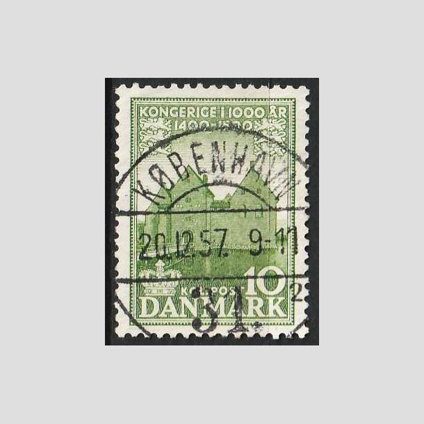 FRIMRKER DANMARK | 1953-56 - AFA 351 - Det Danske Kongerige 1000 r - 10 re grn - Pragt Stemplet 