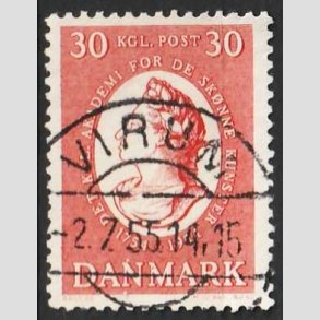 FRIM�RKER DANMARK | 1954 - AFA 357 - Kunstakademiet 200 �r - 30 �re r�d - Pragt Stemplet Virum