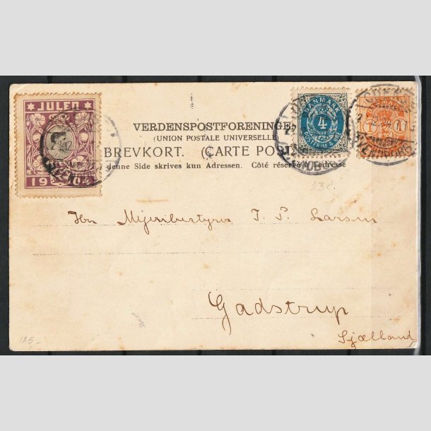 JULEMRKER DANMARK | 1904 - Dronning Louise p brevkort - Stemplet