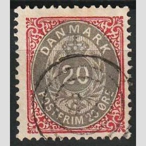 FRIM�RKER DANMARK | 1875 - AFA 28 - 20 �re r�d/gr� - Stemplet (P�nt m�rke)