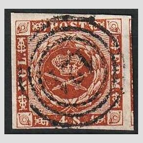 FRIMRKER DANMARK | 1858-62 - AFA 7 - 4 Skilling brun - Stemplet (Pnt stempel og brede rande)