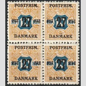 FRIMRKER DANMARK | 1918 - AFA 97 - 27 re/10 Kr. brun/bl provisorier i 4-blok - Postfrisk