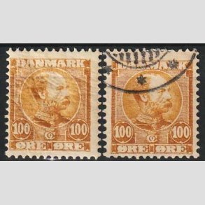 FRIMRKER DANMARK | 1904-05 - AFA 51 - Chr. IX 100 re gulbrun x 2 - Postfrisk+Stemplet