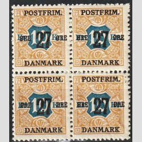 FRIMRKER DANMARK | 1918 - AFA 97 - 27 re/10 Kr. brun/bl provisorier i 4-blok - Postfrisk