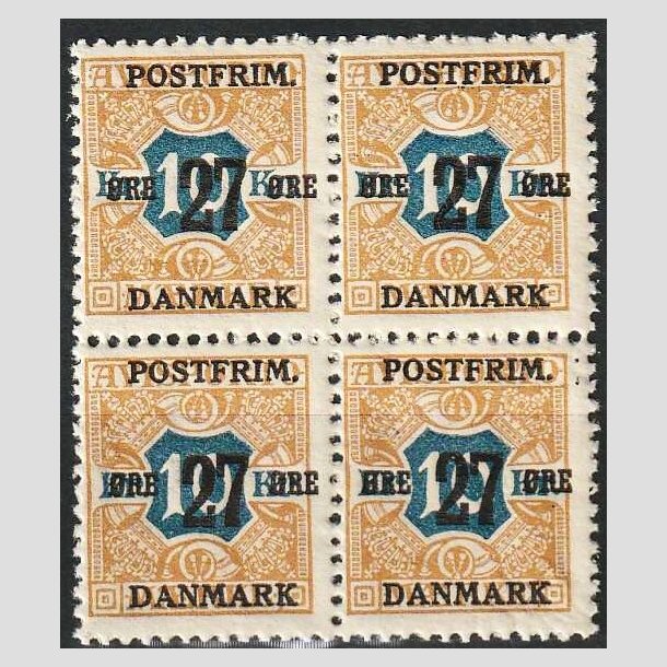 FRIMRKER DANMARK | 1918 - AFA 97 - 27 re/10 Kr. brun/bl provisorier i 4-blok - Postfrisk