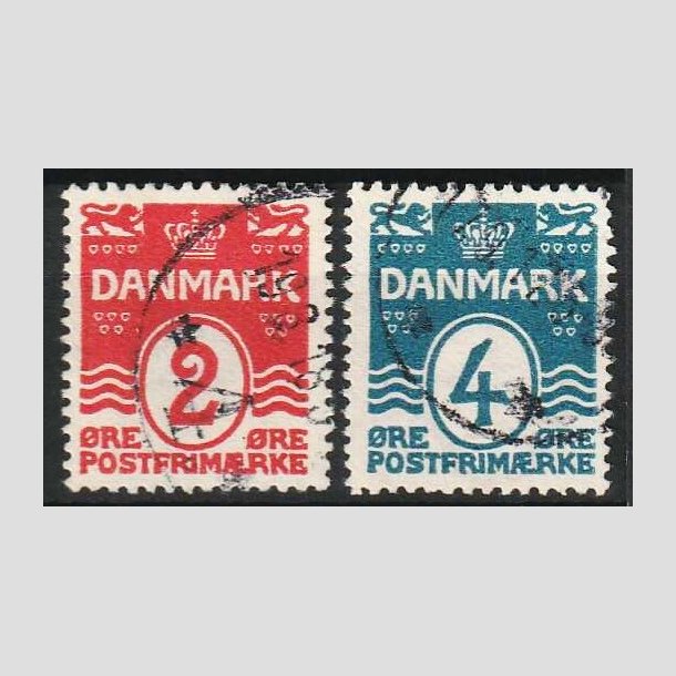 FRIMRKER DANMARK | 1917 - AFA 78A,80A - Blgelinie 2 re rd og 4 re bl Krone III - Stemplet