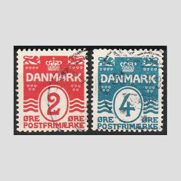 FRIMRKER DANMARK | 1917 - AFA 78A,80A - Blgelinie 2 re rd og 4 re bl Krone III - Stemplet