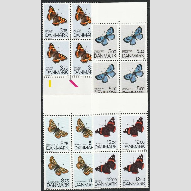 FRIMRKER DANMARK | 1993 - AFA 1037-40 - Sommerfugle - 3,75-12,00 kr. i 4-blokke - Postfrisk