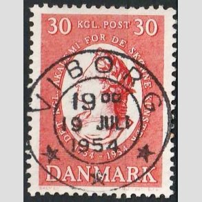 FRIM�RKER DANMARK | 1954 - AFA 357 - Kunstakademiet 200 �r - 30 �re r�d - Pragt Stemplet Viborg