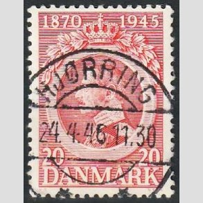 FRIM�RKER DANMARK | 1945 - AFA 291 - Chr. X 75 �r 20 �re r�d - Pragt Stemplet Hj�rring
