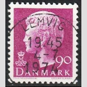 FRIMRKER DANMARK | 1974 - AFA 562 - Dronning Margrethe - 90 re violet - Pragt Stemplet Lemvig