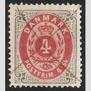 FRIMRKER DANMARK | 1871-74 - AFA 18 - 4 Skilling gr/rd - Blk annulleret