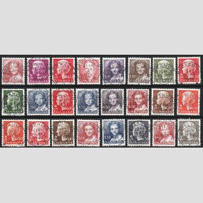 FRIMRKER DANMARK | LUX/PRAGT STEMPLER | Lot Margrethe med 21 stk. forskellige - Lux Stemplet