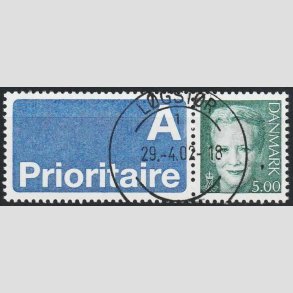 FRIMRKER DANMARK | 2000 - AFA 1245v - Dronning Margrethe II - 5,00 kr.  A-vignet - Pragt Stemplet 