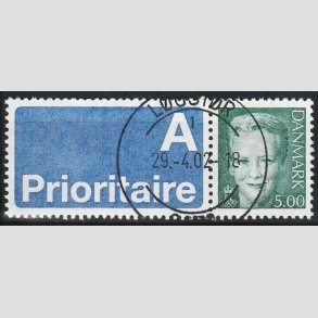 FRIMRKER DANMARK | 2000 - AFA 1245v - Dronning Margrethe II - 5,00 kr. A-vignet - Pragt Stemplet