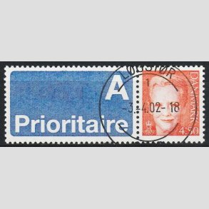 FRIMRKER DANMARK | 2000 - AFA 1244v - Dronning Margrethe II - 4,50 kr. A-vignet - Pragt Stemplet