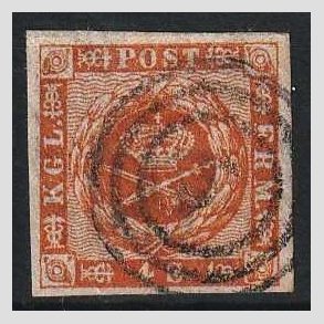 FRIMRKER DANMARK | 1858-62 - AFA 7 - 4 Skilling brun - Stemplet (Lux rande)