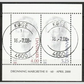 FRIM�RKER DANMARK | 2000 - AFA 1241 - Droning Margrethe 60 �r - 9,25 Kr. Miniark - Pragt Stemplet