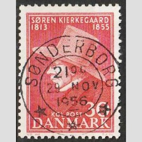 FRIM�RKER DANMARK | 1955 - AFA 365 - S�ren Kierkeghaard - 30 �re r�d - Pragt Stemplet