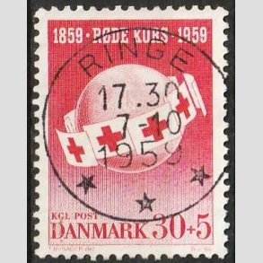 FRIMRKER DANMARK | 1959 - AFA 378 - Rde Kors - 30 + 5 re rd - Pragt Stemplet Ringe