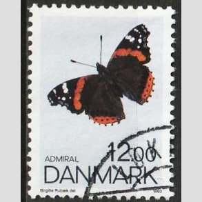FRIM�RKER DANMARK | 1993 - AFA 1040 - Sommerfugle - 12,00 Kr. flerfarvet - P�nt Stemplet