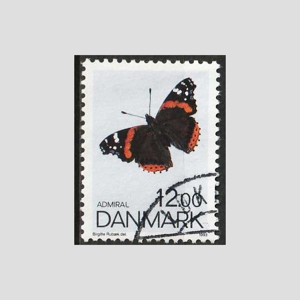 FRIMRKER DANMARK | 1993 - AFA 1040 - Sommerfugle - 12,00 Kr. flerfarvet - Pnt Stemplet