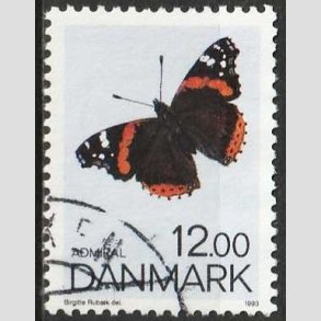 FRIM�RKER DANMARK | 1993 - AFA 1040 - Sommerfugle - 12,00 Kr. flerfarvet - P�nt Stemplet