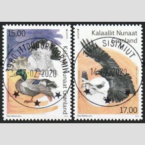 FRIMRKER GRNLAND | 2019 - AFA 823+824 - Europa, Nationalfugl - i st flerfarvet - Lux Stemplet