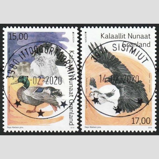 FRIMRKER GRNLAND | 2019 - AFA 823+824 - Europa, Nationalfugl - i st flerfarvet - Lux Stemplet
