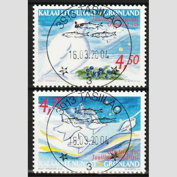FRIMRKER GRNLAND | 2001 - AFA 383,384 - Julefrimrker - 4,50 + 4,75 kr. - Lux stemplet