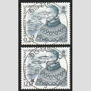 FRIM�RKER GR�NLAND | 2001 - AFA 377,378 - Suppleringsv�rdier - 0,25 + 12 kr. - Lux stemplet