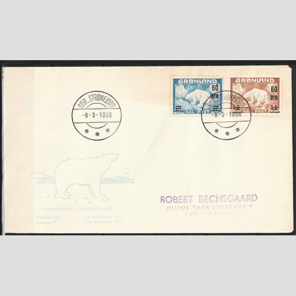 FRIMRKER GRNLAND | 1956 - AFA 37,38 - Provisorier - i st p uofficiel FDC - Stemplet