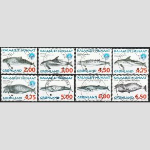 FRIM�RKER GR�NLAND | 1998 - AFA 319 - Gr�nlandske hvaler III. - 8 forskellige - Lux Stemplet
