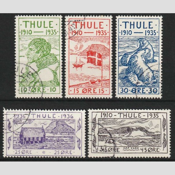 FRIMRKER GRNLAND | 1935-36 - AFA 1-5 - Thule - 10 - 45 re i komplet st - Stemplet