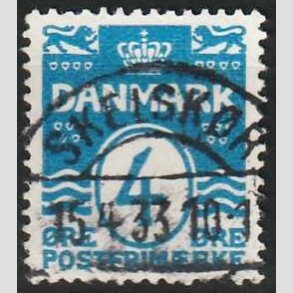 FRIM�RKER DANMARK | 1913-14 - AFA 80 - B�lgelinie 4 �re bl� - Lux Stemplet Sk�lsk�r