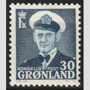 FRIMRKER GRNLAND | 1953 - AFA 36 - Frederik IX - 30 re bl - Postfrisk