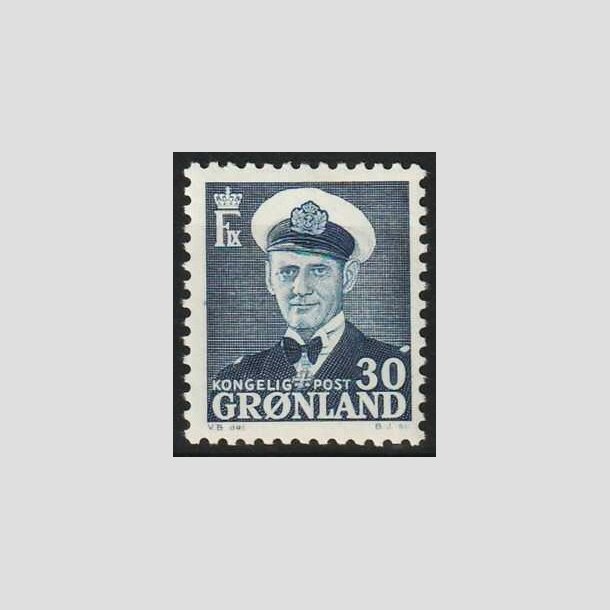 FRIMRKER GRNLAND | 1953 - AFA 36 - Frederik IX - 30 re bl - Postfrisk