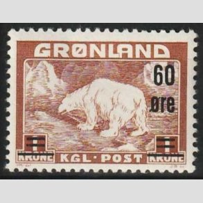 FRIMRKER GRNLAND | 1956 - AFA 38 - Provisorier - 60 re/1 kr. - Postfrisk