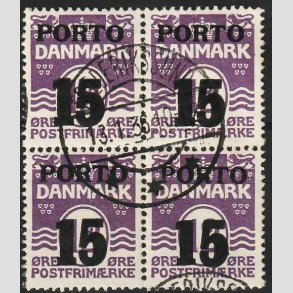 FRIMRKER DANMARK | 1934 - AFA 32 - 15/12 re violet i 4-blok - Bogtryk Porto - Stemplet