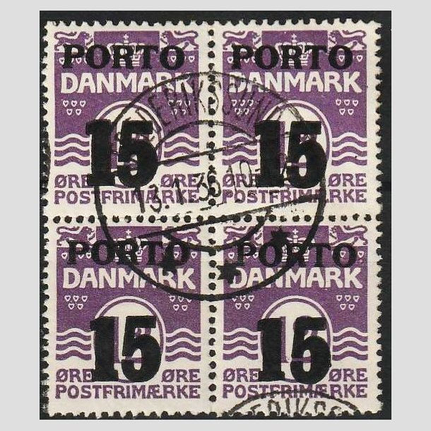 FRIMRKER DANMARK | 1934 - AFA 32 - 15/12 re violet i 4-blok - Bogtryk Porto - Stemplet