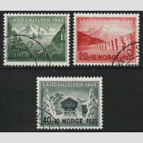 FRIM�RKER NORGE | 1943 - AFA 298-300 - Landshj�lp I. - i komplet s�t - Stemplet
