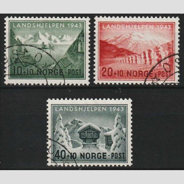 FRIMRKER NORGE | 1943 - AFA 298-300 - Landshjlp I. - i komplet st - Stemplet