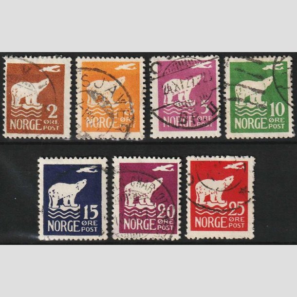FRIMRKER NORGE | 1925 - AFA 107-113 - Polflyvning - 2-25 re i st - Stemplet