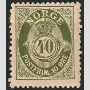 FRIM�RKER NORGE | 1917 - AFA 95 - Ny gravering Posthorn - 40 �re olivgr�n - Ubrugt