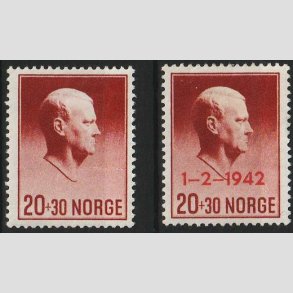 FRIM�RKER NORGE | 1942 - AFA 279+280 - Quisling - 20+30 �re r�dbrun i s�t - Ubrugt